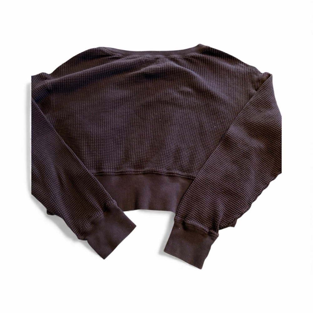 Chic Black waffle Knit Crop Top - Picture 2 of 4